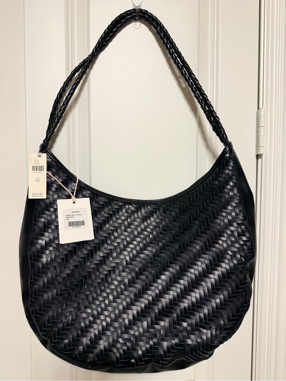 Bembien Bobbie Bag Black Woven Leather Hobo NWT